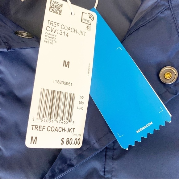 Adidas Original Trefoil Coach Jacket Navy Men’s Size Medium New - Picture 6 of 8